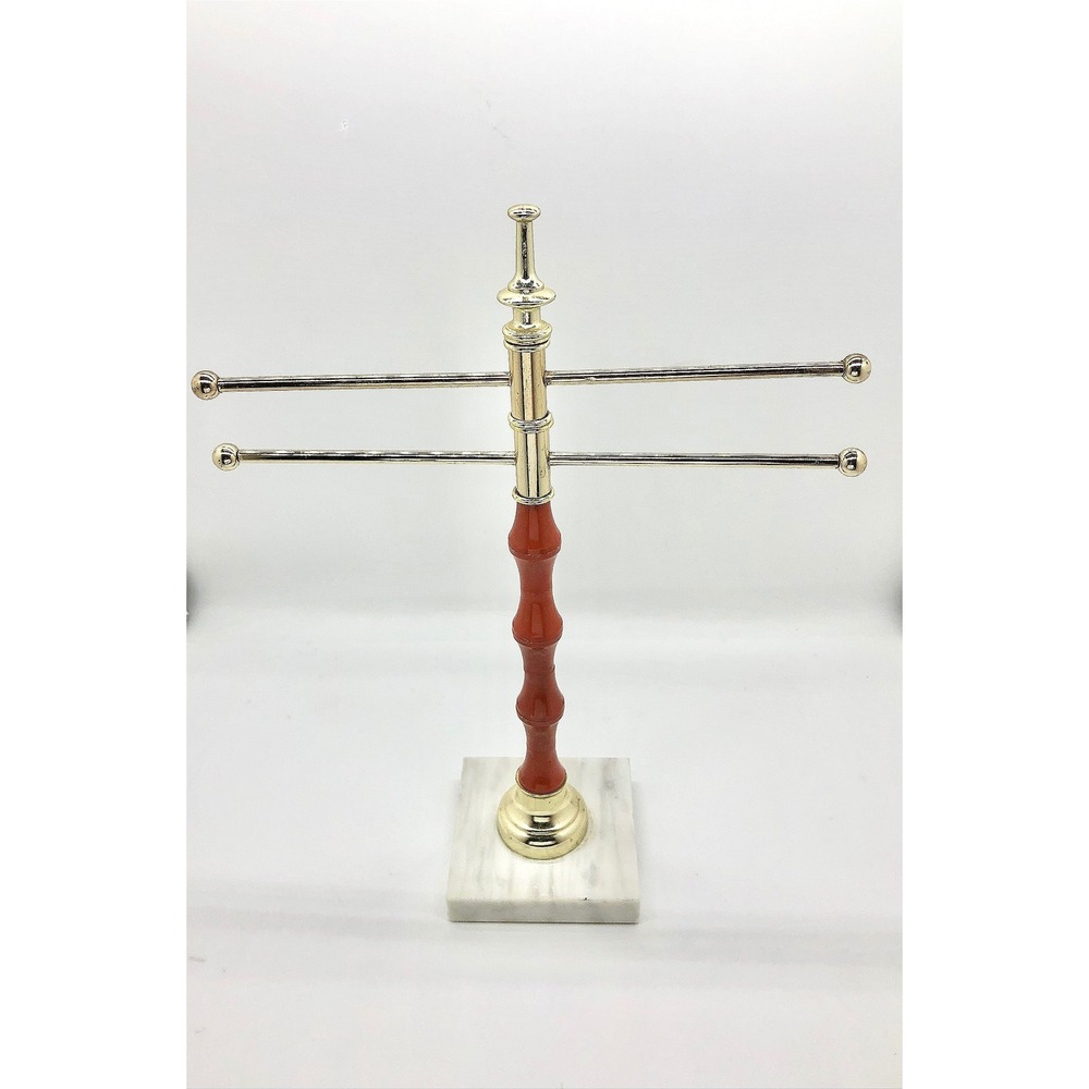 Vintage Italian Marble Jewelry Tree Stand Gold T-Bar Display Hollywood Regency